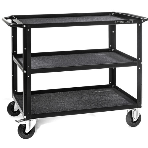ConeCarts 1-Series Large 3-Shelf Cart with Black Moquette