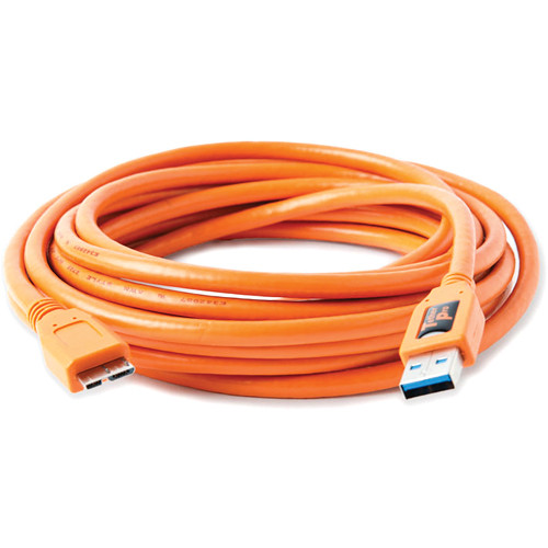 Tether Pro USB 3.0 male to Micro-B, 15', Hi-Visibility Orange