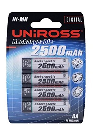 Uniross 4 x AA Ni-Mh 2500 mAh Rechargeable Batteries